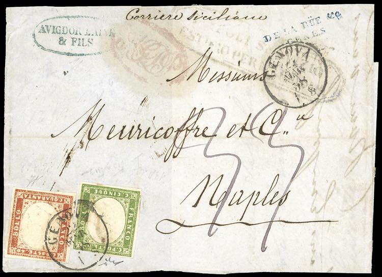 1858 - 5 cent. verde giallo e 40 ... 