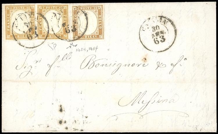 1863 - 10 cent. arancio ocra, due ... 