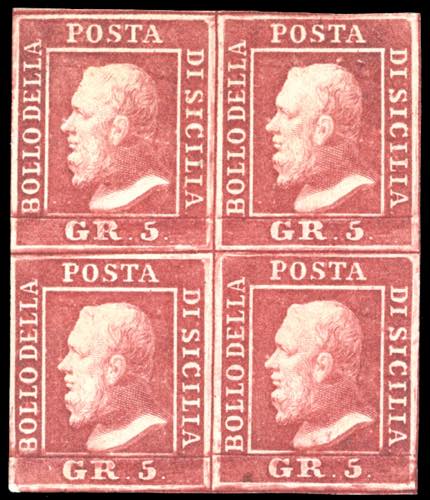 1859 - 5 grana carminio, I tavola ... 