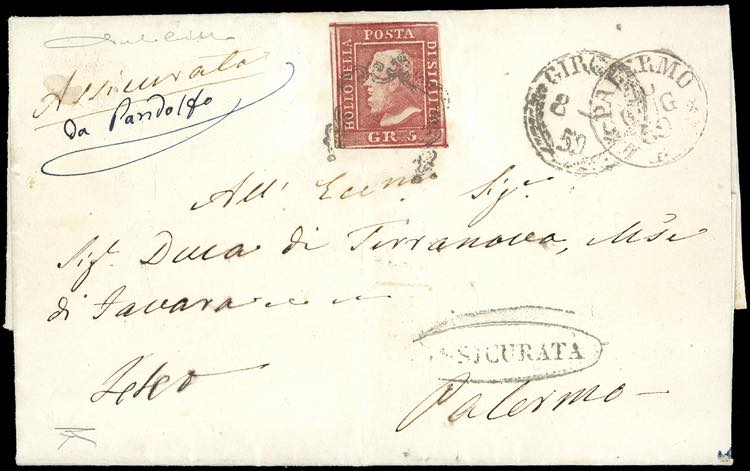 1859 - 5 grana carminio, I tavola ... 