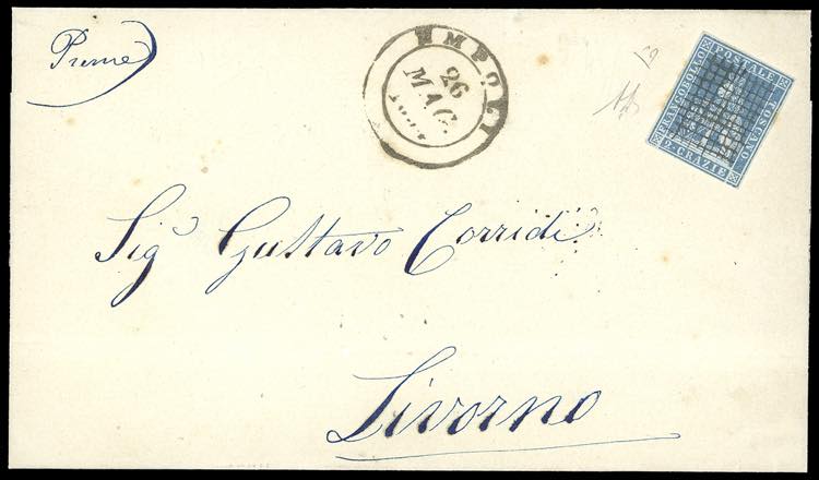 1854 - 2 crazie azzurro su grigio ... 