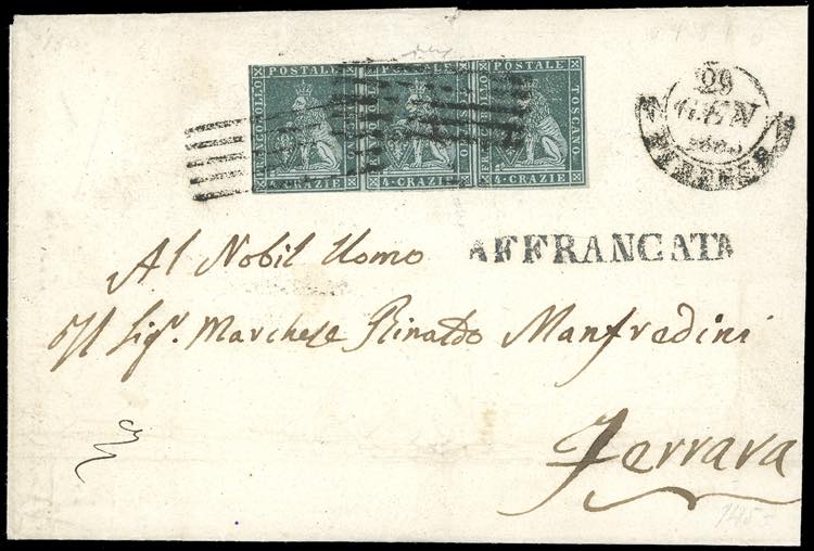 1855 - 4 crazie verde azzurro su ... 