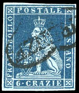 1851 - 6 crazie azzurro scuro su ... 