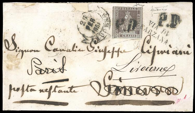 1858 - 9 crazie bruno violaceo su ... 