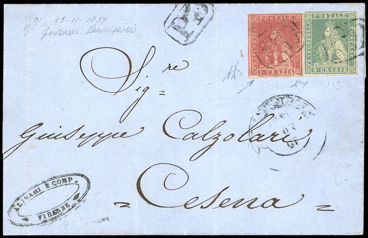 1859 - 1 crazia carminio, varietà ... 