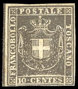 1860 - 10 cent. bruno, linea di ... 