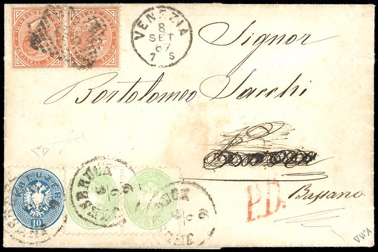 1867 - 3 k. verde, coppia e 10 k. ... 