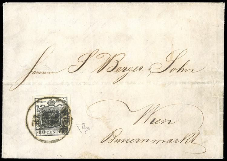 1851 - 10 cent. nero, carta a ... 