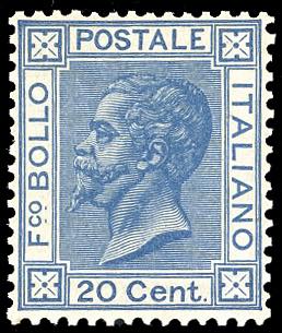 1867 - 20 cent. azzurro, tiratura ... 