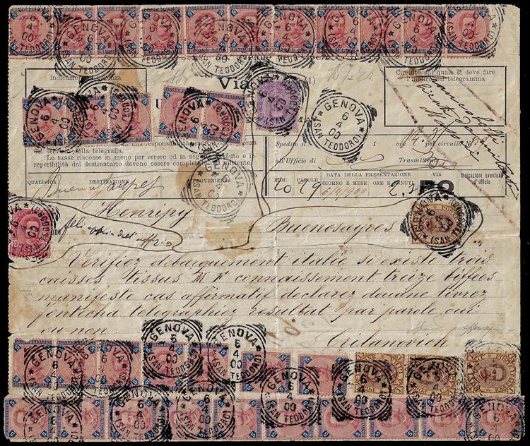 1900 - 5 lire carminio e azzurro, ... 