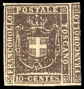 1860 - 10 cent. bruno (19), nuovo, ... 