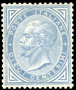 1877 - 10 cent. azzurro, tonalità ... 