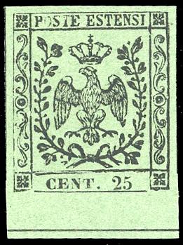 1852 - 25 cent. verde, senza punto ... 