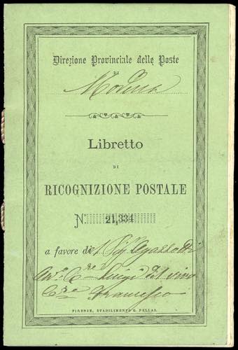 1881 - Libretto di ricognizione ... 