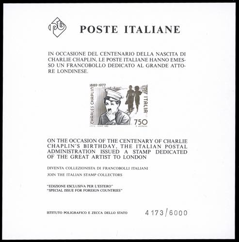 1989 - 700 lire Chaplin, foglietto ... 