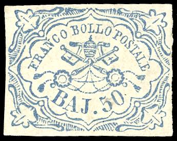 1852 - 50 baj azzurro (10), nuovo, ... 