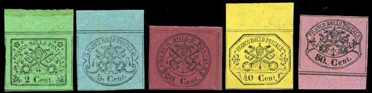 1867 - 2 cent. verde giallo, 5 ... 