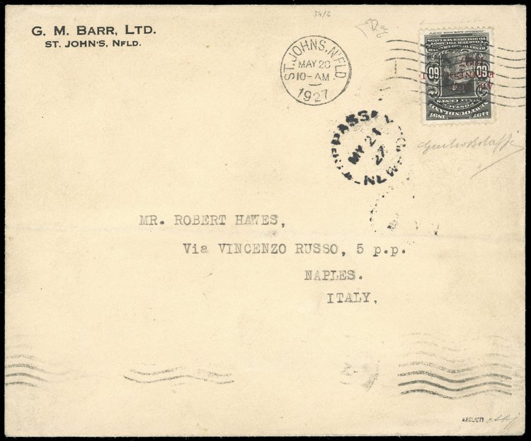 TERRANOVA-NEWFOUNDLAND-POSTA AEREA ... 