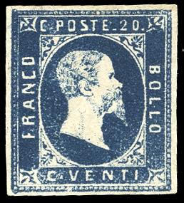 1851 - 20 cent. azzurro, prima ... 