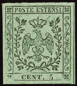 1852 - 5 cent. verde, senza punto dopo le ... 