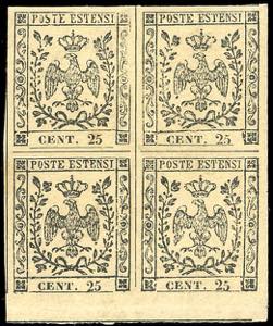 1852 - 25 cent. camoscio (4a), blocco di ... 