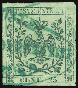 1852 - 25 cent. verde, errore di colore ... 