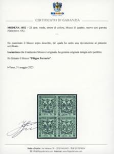 1852 - 25 cent. verde, errore di ... 