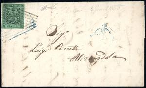 1855 - 5 cent. verde, punto dopo le cifre ... 