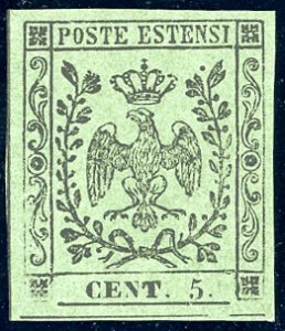1855 - 5 cent. verde oliva, punto dopo la ... 