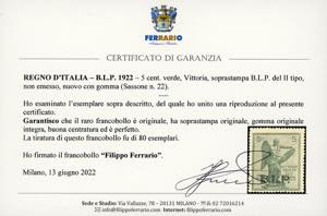 1922 - 5 cent. Vittoria, ... 