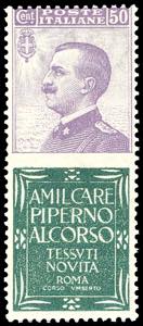 1924 - 50 cent. Piperno (13), nuovo, gomma ... 