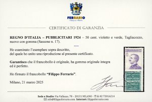 1924 - 50 cent. Tagliacozzo (17), ... 