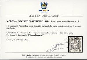 1859 - 15 cent. bruno (13), usato, ... 