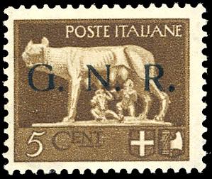 1943 - 5 cent., soprastampa G.N.R. spaziata ... 