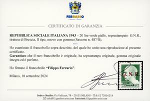 1943 - 20 lire soprastampa G.N.R. ... 