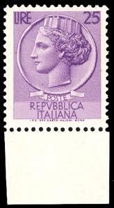 1955 - 25 lire Siracusana, senza filigrana ... 