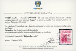 MACCAGNO 1945 - 20 cent. Monumenti ... 