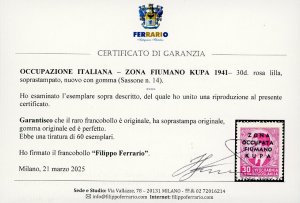 ZONA FIUMANO KUPA 1941 - 30 d. ... 