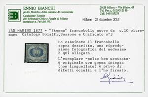 1877 - 10 cent. oltremare Stemma ... 