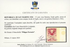 1910 - 15 cent. rosa Stemma, fondo ... 