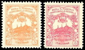 1916 - 10 + 5 lire e 20 + 5 lire Pro Croce ... 