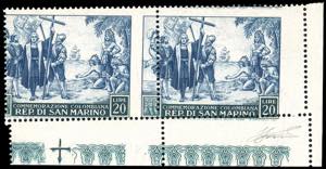 1952 - 20 lire Colombo, dentellatura ... 