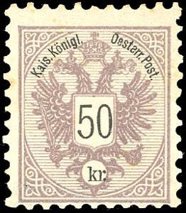 AUSTRIA 1883 - 50 k. lilla bruno, dent. 10 ... 
