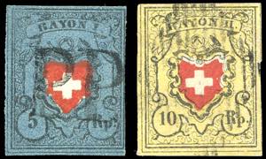 SVIZZERA CANTONALI 1850 - 5 r. azzurro, nero ... 