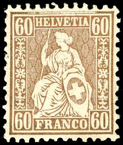 SVIZZERA 1862 - 60 c. bronzo, Helvetia ... 