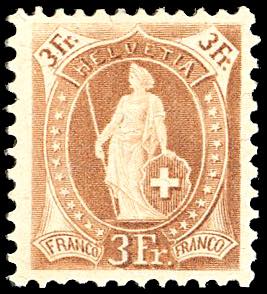 SVIZZERA 1907 - 3 fr. Helvetia, fili di seta ... 