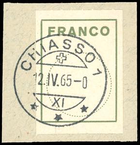 SVIZZERA FRANCHIGIA 1962 - Verde, perforato ... 