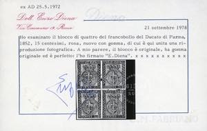 1852 - 15 cent. rosa (3), blocco ... 