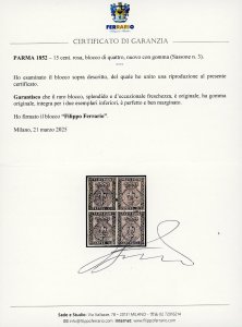 1852 - 15 cent. rosa (3), blocco ... 
