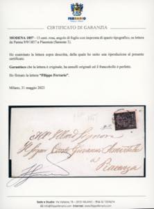 1857 - 15 cent. rosa (3), angolo ... 